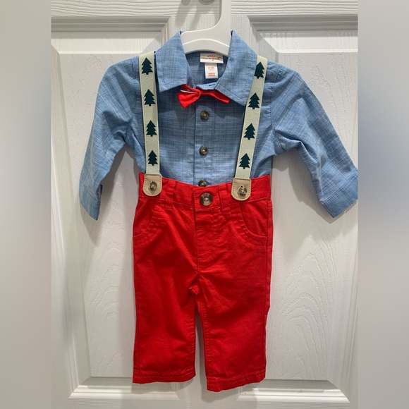 Cat & Jack Other - Baby Boys suspender pants with blue button up shirt.